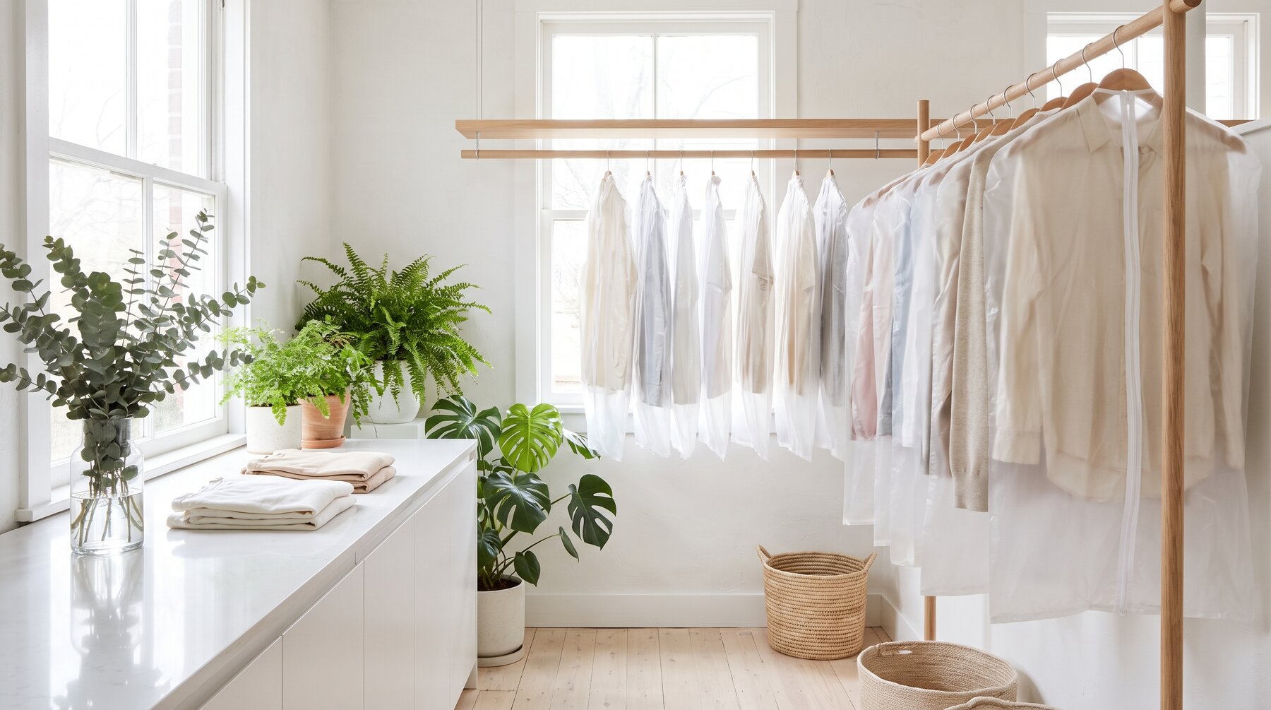 Eco-friendly garment care with fresh greenery